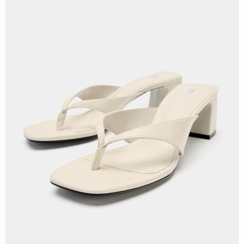 Women’s Cream Block Heel Thong Sandals